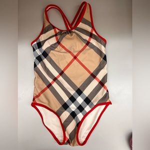 Girls Burberry one piece bathing suit.